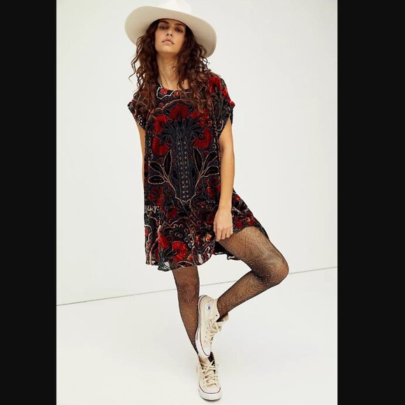 Free People Strawberry Fields Velvet Mini Dress - Picture 1 of 9